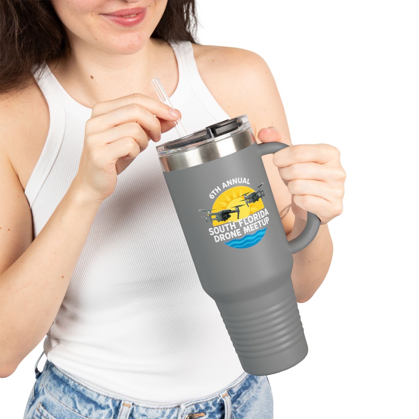 6th Annual South Florida Drone Meetup Insulated Travel Mug, Dark Colored, 40oz