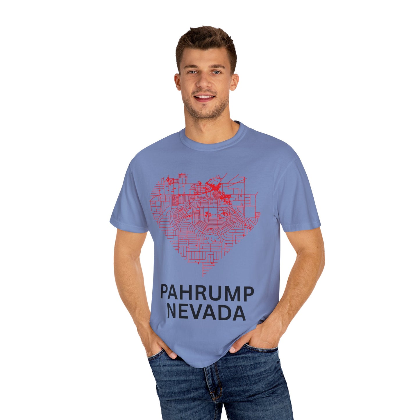 Heart Map Pahrump Unisex T-Shirt | Casual Gift for Nevada Lovers, Travel Souvenir, Unique City Design, Vintage Style Tee