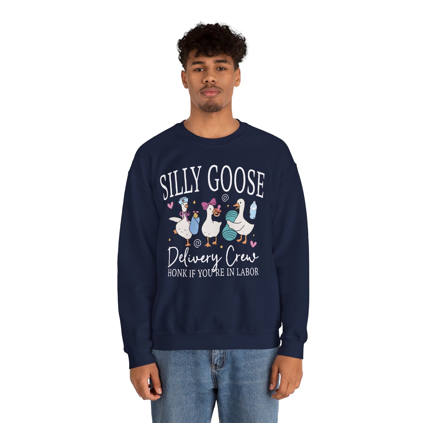 Silly Goose Delivery Crew Sweatshirt, Funny Crewneck, Labor Humor Gift, Unisex Pullover, Perfect for Baby Showers