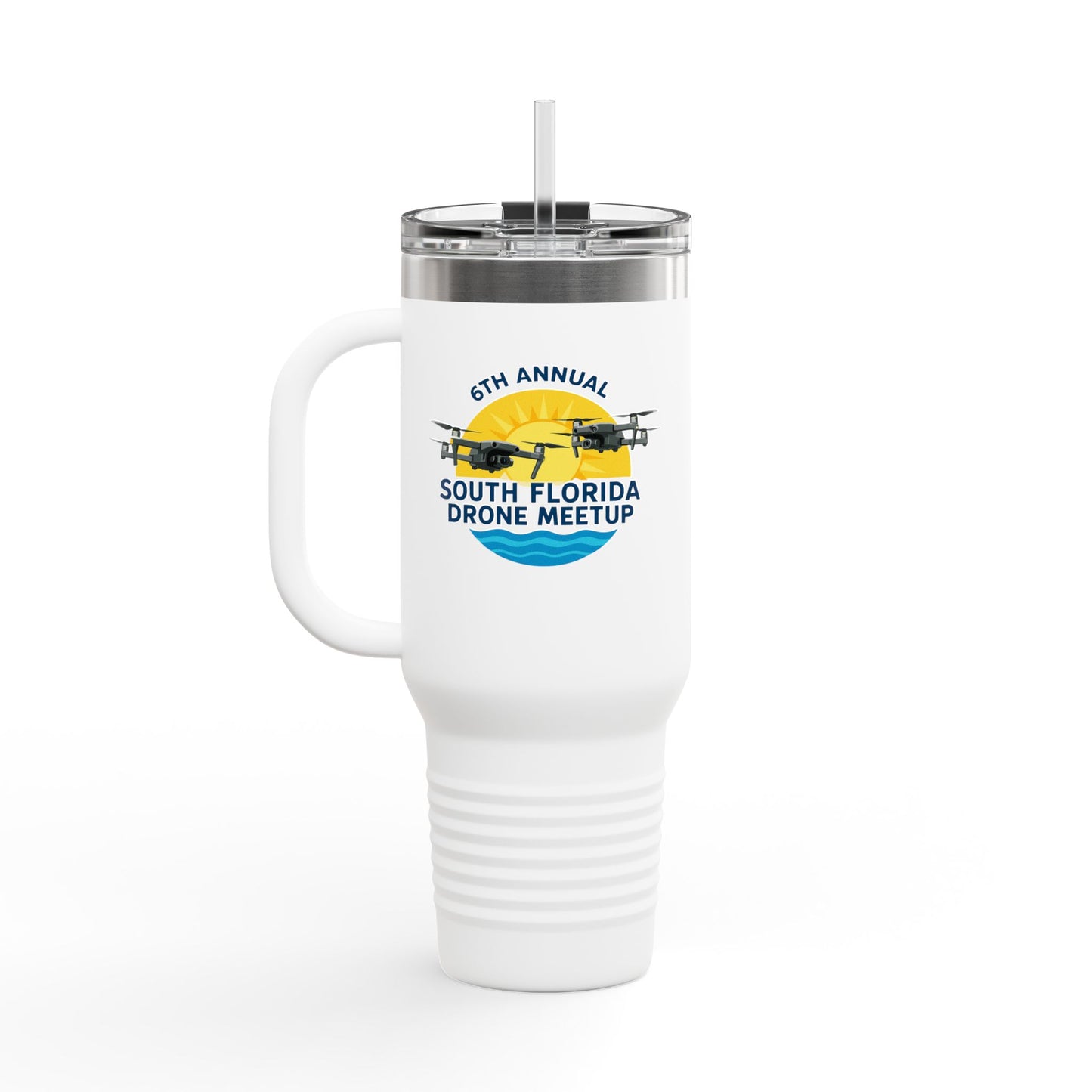 6th Annual South Florida Drone Meetup Insulated Travel Mug, Light Colored, 40oz
