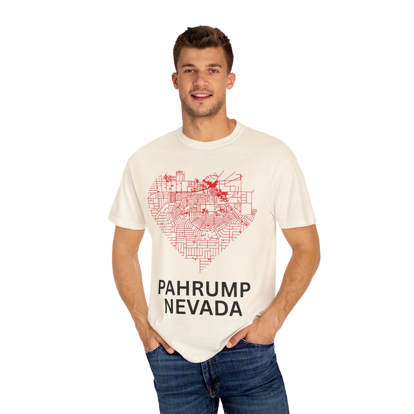 Heart Map Pahrump Unisex T-Shirt | Casual Gift for Nevada Lovers, Travel Souvenir, Unique City Design, Vintage Style Tee