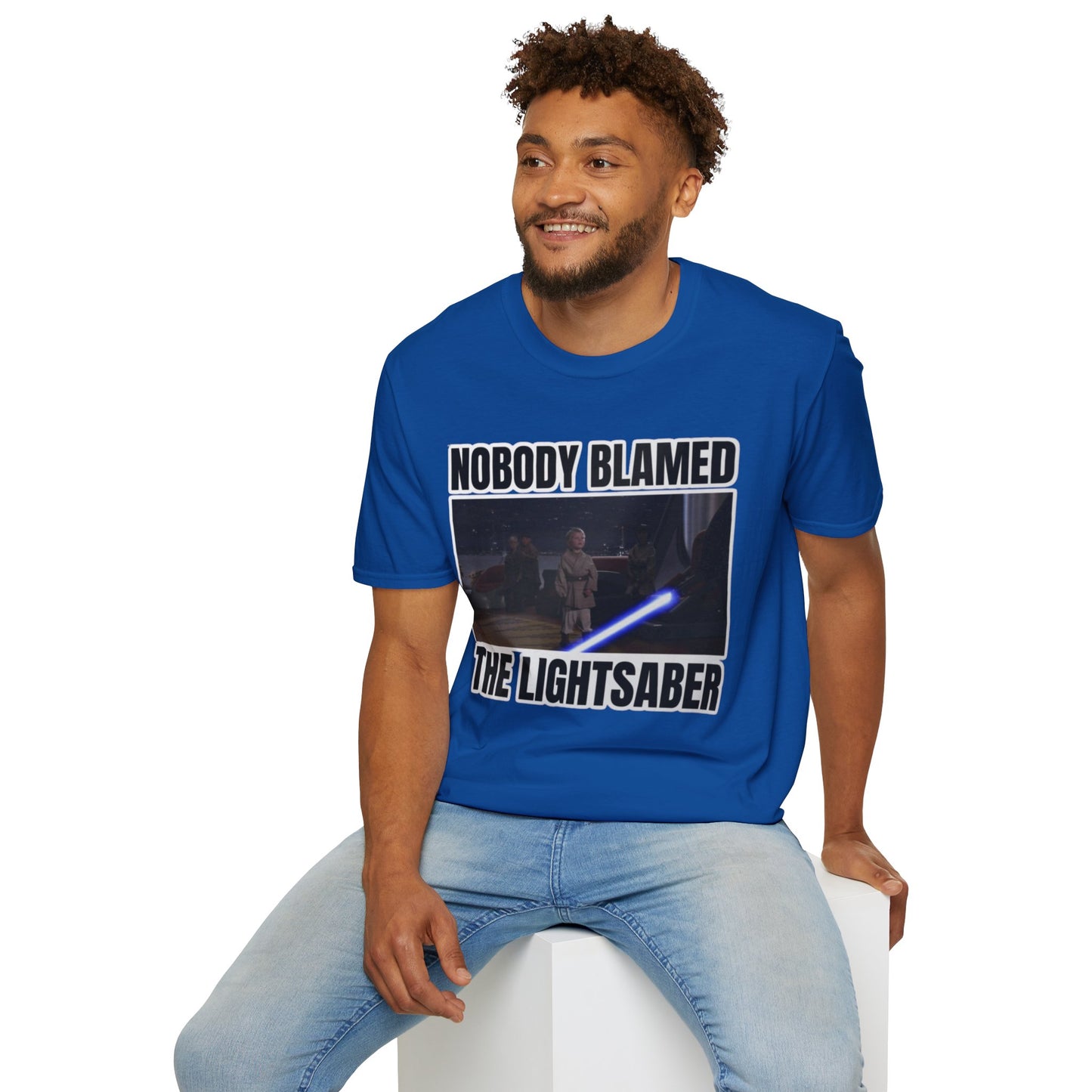 Humorous 'Nobody blamed the lightsaber' meme T-Shirt