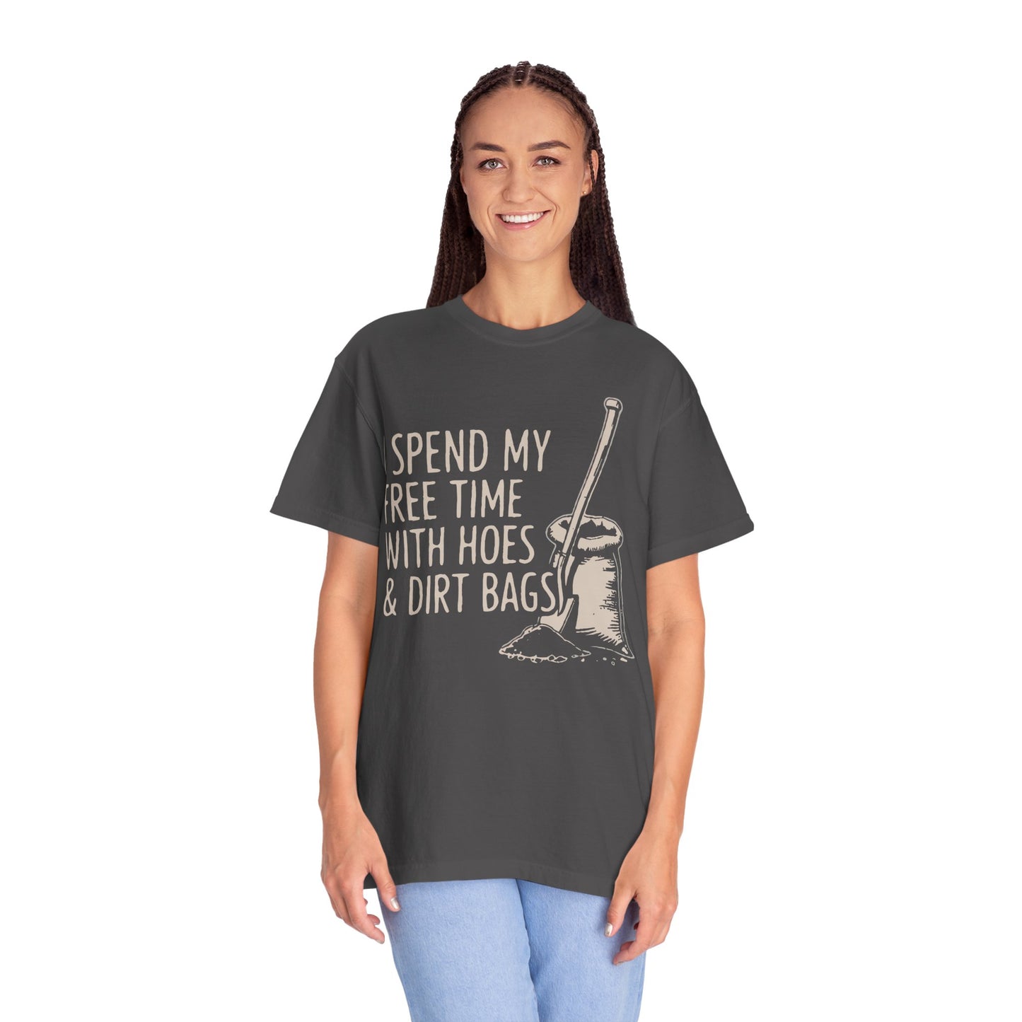 Funny Gardening T-Shirt, Unisex Tee for Garden Lovers, Gifts for Plant Moms, Farmhouse Apparel, Hoes & Dirt Bags Design