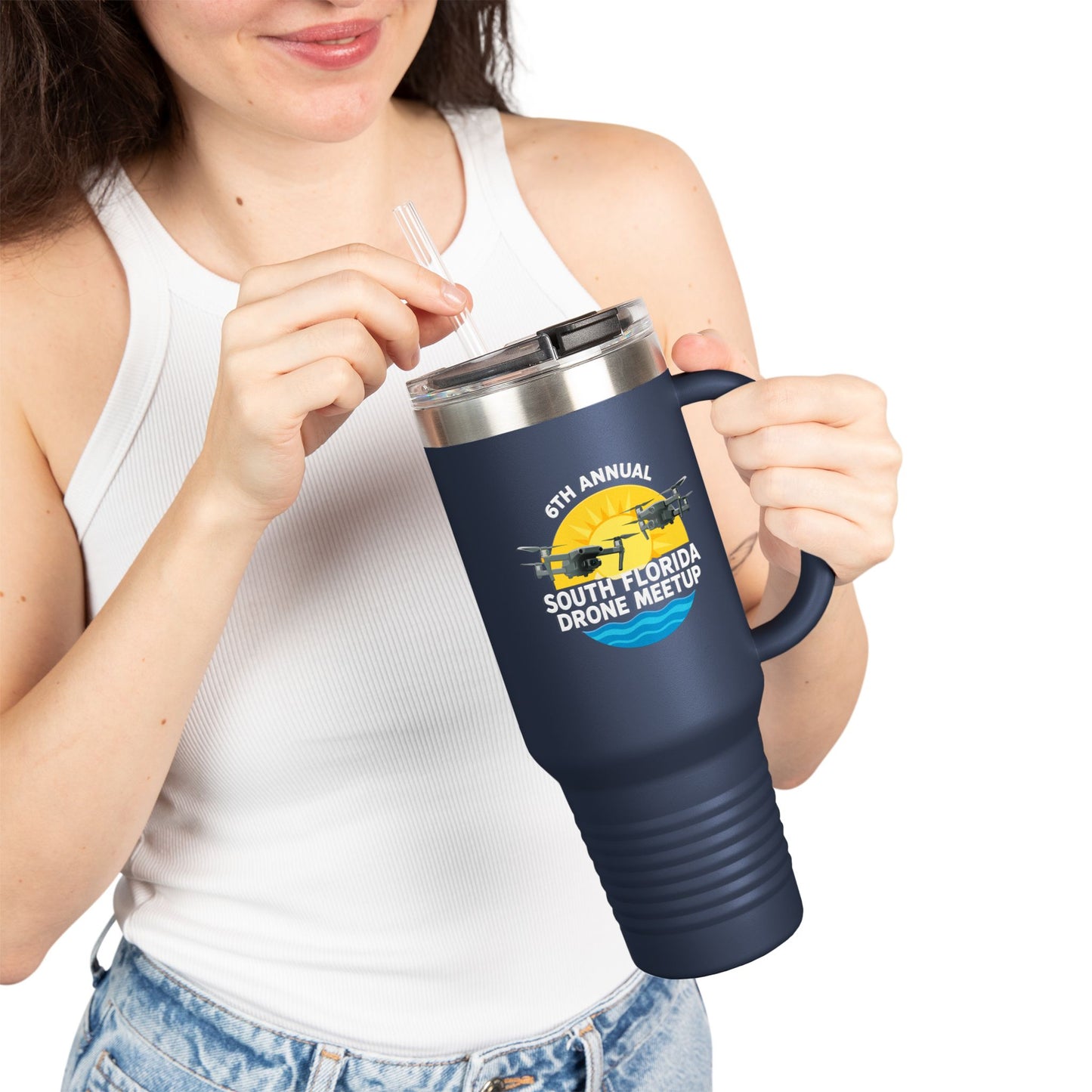 6th Annual South Florida Drone Meetup Insulated Travel Mug, Dark Colored, 40oz