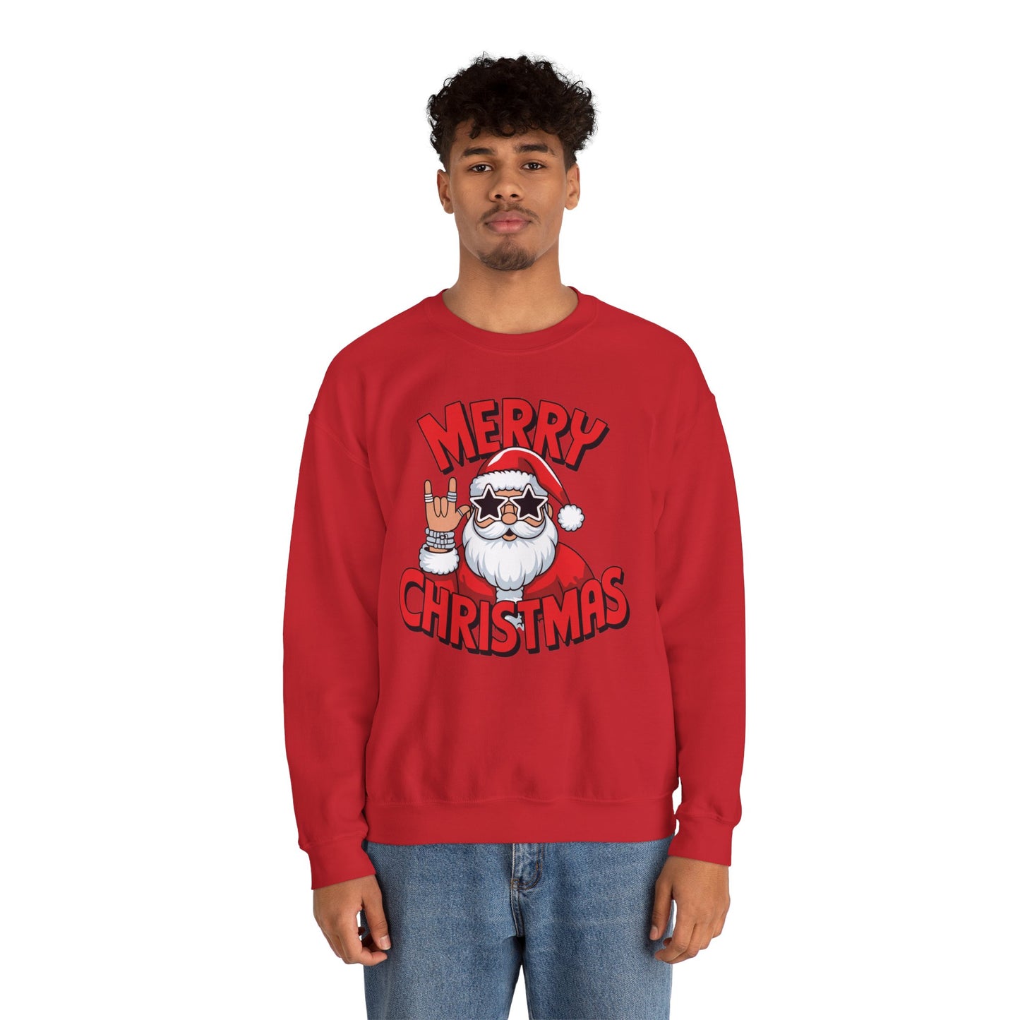 Merry Christmas Rockin' Santa Crewneck Sweatshirt