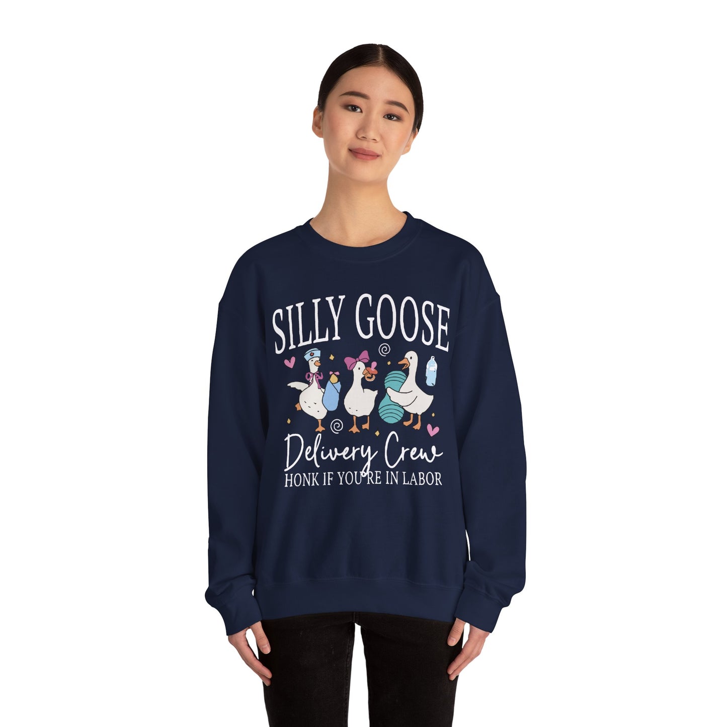 Silly Goose Delivery Crew Sweatshirt, Funny Crewneck, Labor Humor Gift, Unisex Pullover, Perfect for Baby Showers