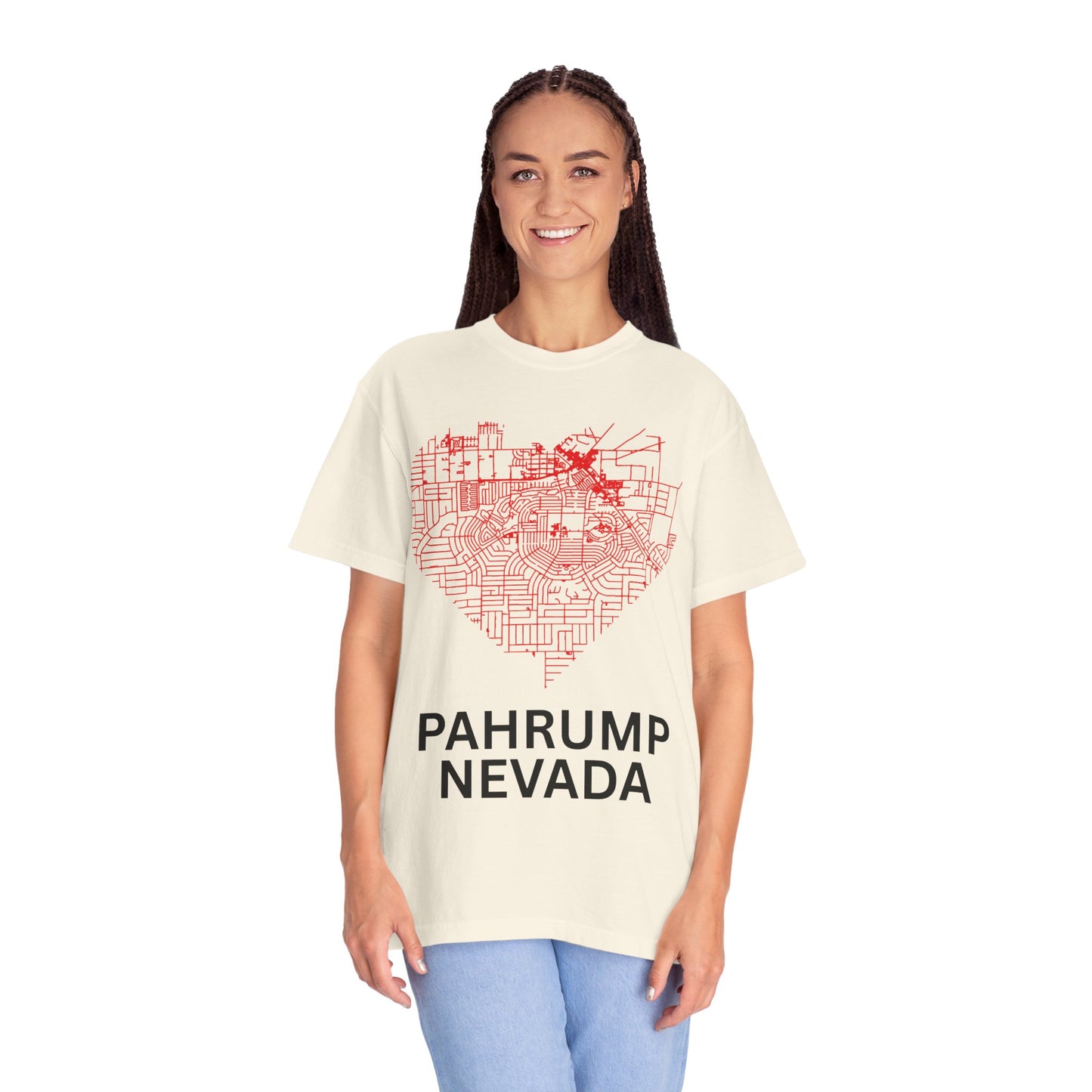 Heart Map Pahrump Unisex T-Shirt | Casual Gift for Nevada Lovers, Travel Souvenir, Unique City Design, Vintage Style Tee