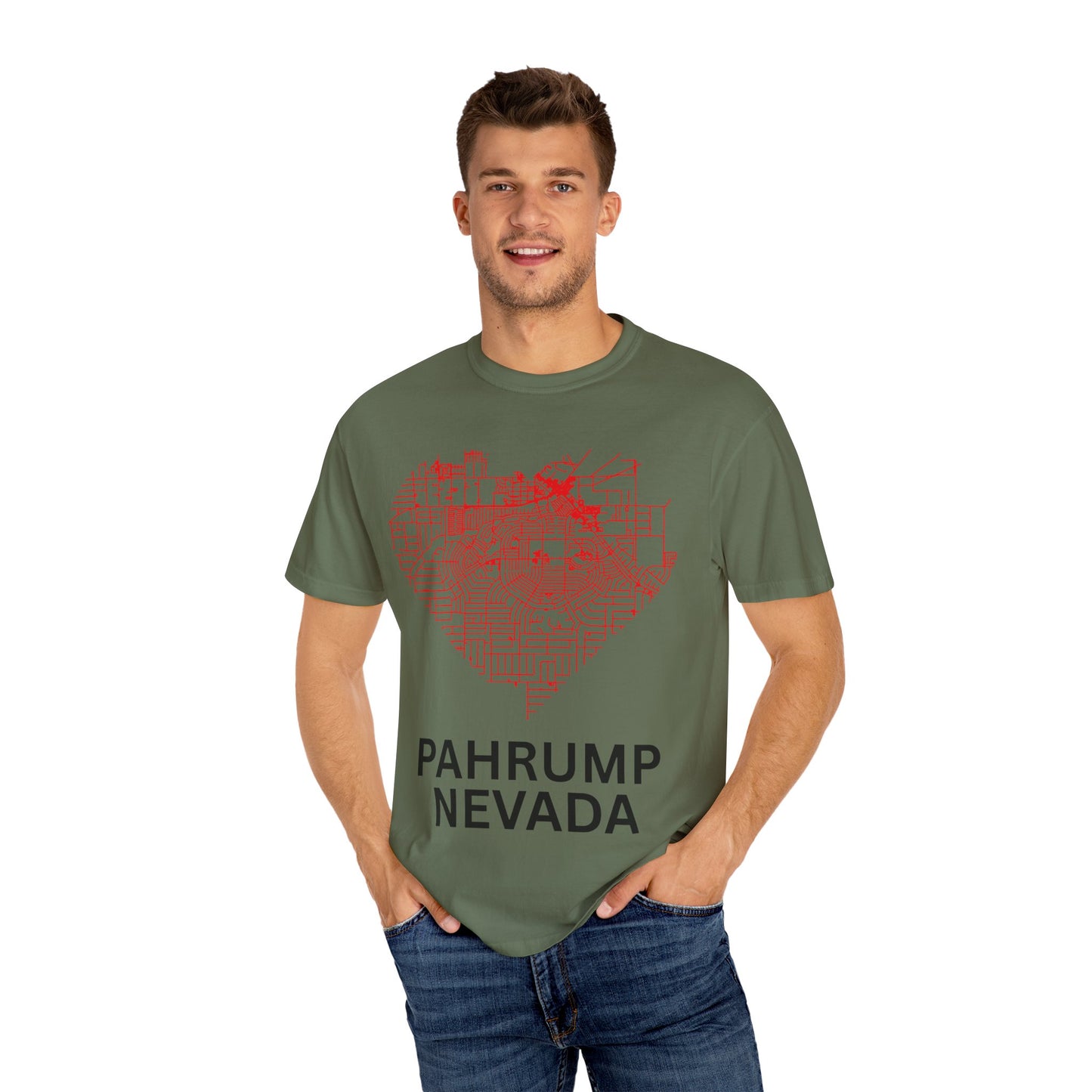 Heart Map Pahrump Unisex T-Shirt | Casual Gift for Nevada Lovers, Travel Souvenir, Unique City Design, Vintage Style Tee