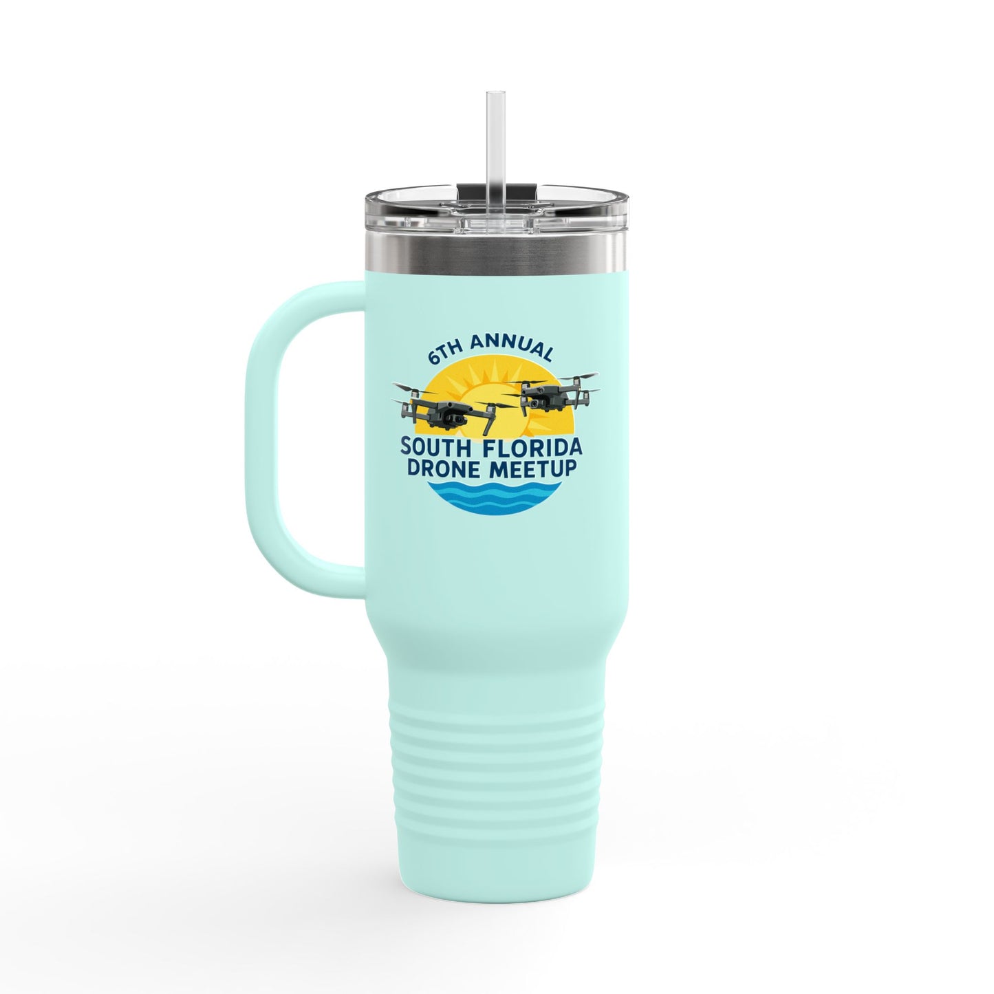 6th Annual South Florida Drone Meetup Insulated Travel Mug, Light Colored, 40oz