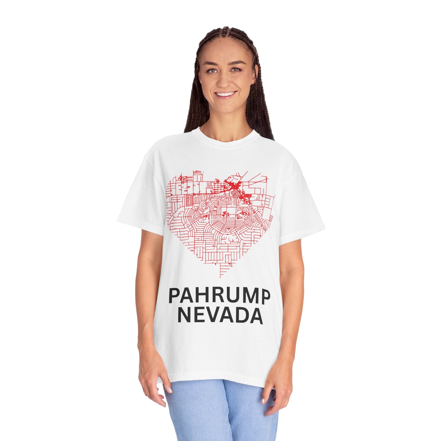 Heart Map Pahrump Unisex T-Shirt | Casual Gift for Nevada Lovers, Travel Souvenir, Unique City Design, Vintage Style Tee