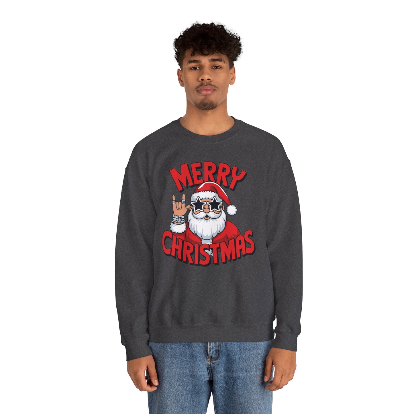 Merry Christmas Rockin' Santa Crewneck Sweatshirt