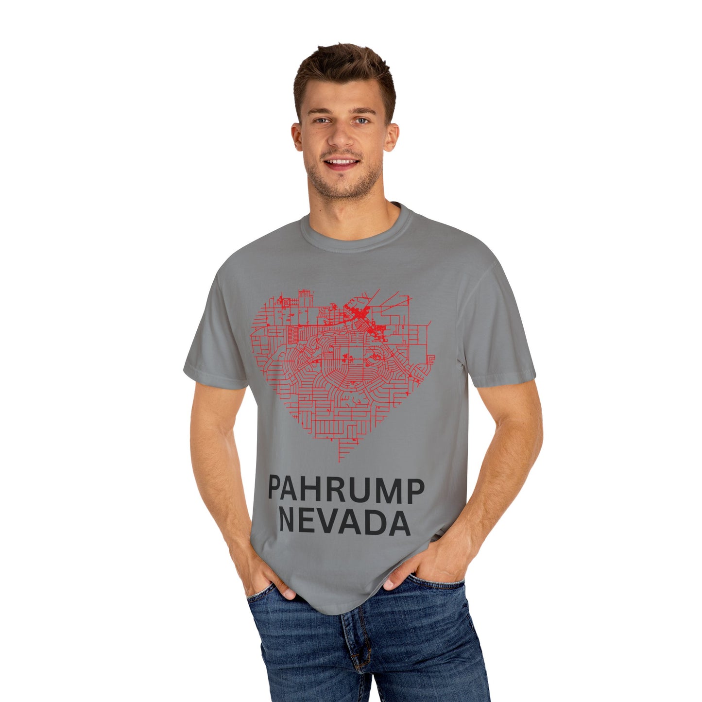 Heart Map Pahrump Unisex T-Shirt | Casual Gift for Nevada Lovers, Travel Souvenir, Unique City Design, Vintage Style Tee