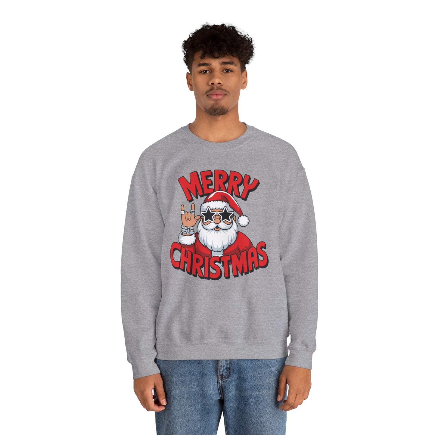 Merry Christmas Rockin' Santa Crewneck Sweatshirt