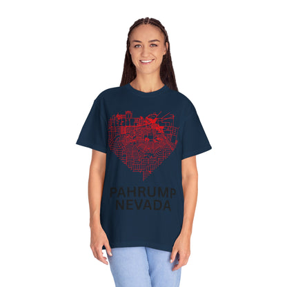 Heart Map Pahrump Unisex T-Shirt | Casual Gift for Nevada Lovers, Travel Souvenir, Unique City Design, Vintage Style Tee