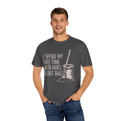 Funny Gardening T-Shirt, Unisex Tee for Garden Lovers, Gifts for Plant Moms, Farmhouse Apparel, Hoes & Dirt Bags Design