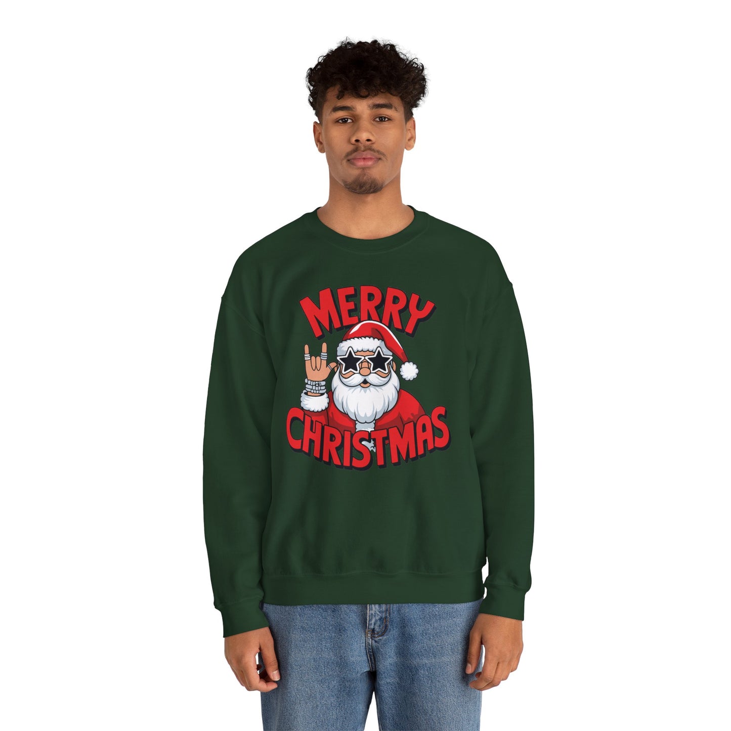 Merry Christmas Rockin' Santa Crewneck Sweatshirt