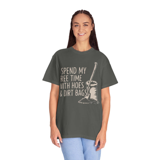 Funny Gardening T-Shirt, Unisex Tee for Garden Lovers, Gifts for Plant Moms, Farmhouse Apparel, Hoes & Dirt Bags Design