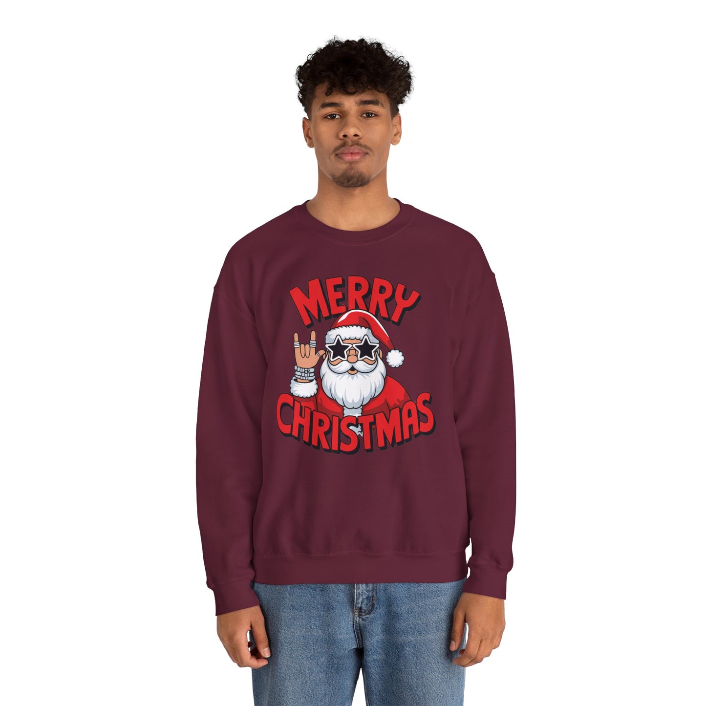 Merry Christmas Rockin' Santa Crewneck Sweatshirt