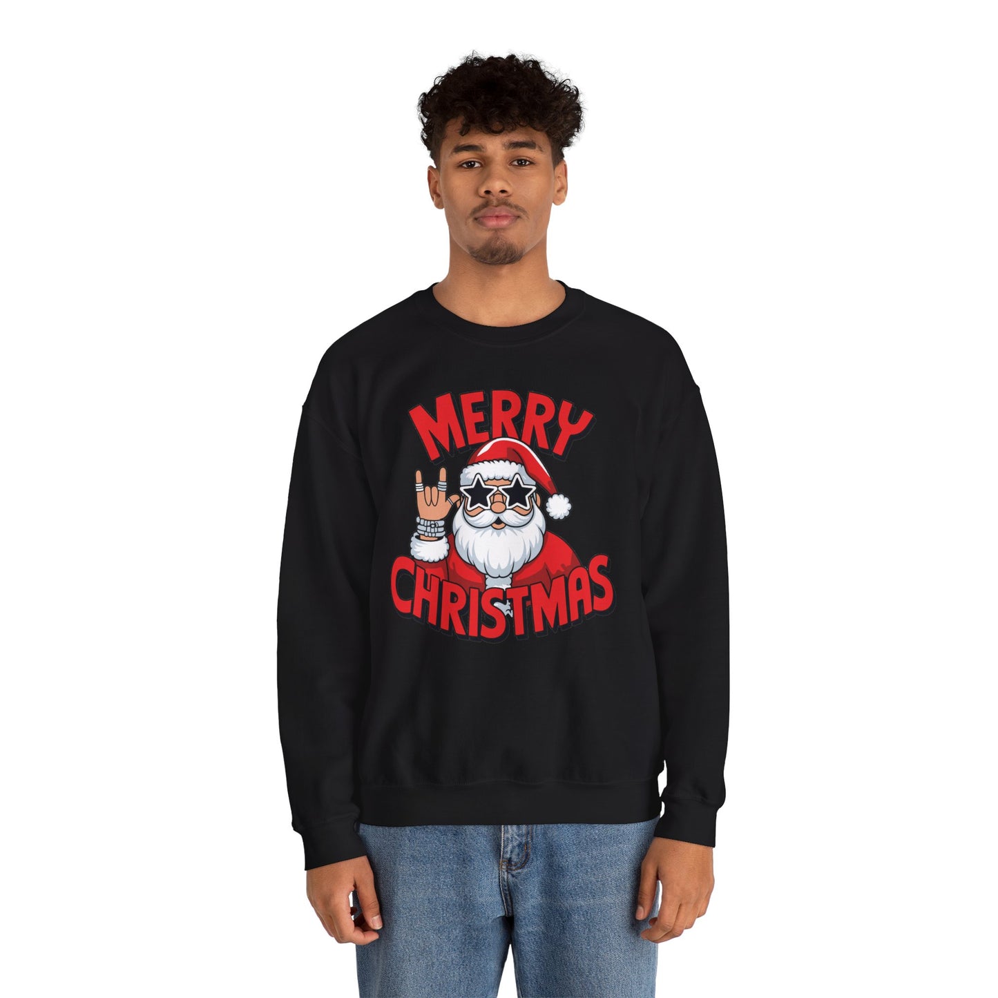 Merry Christmas Rockin' Santa Crewneck Sweatshirt