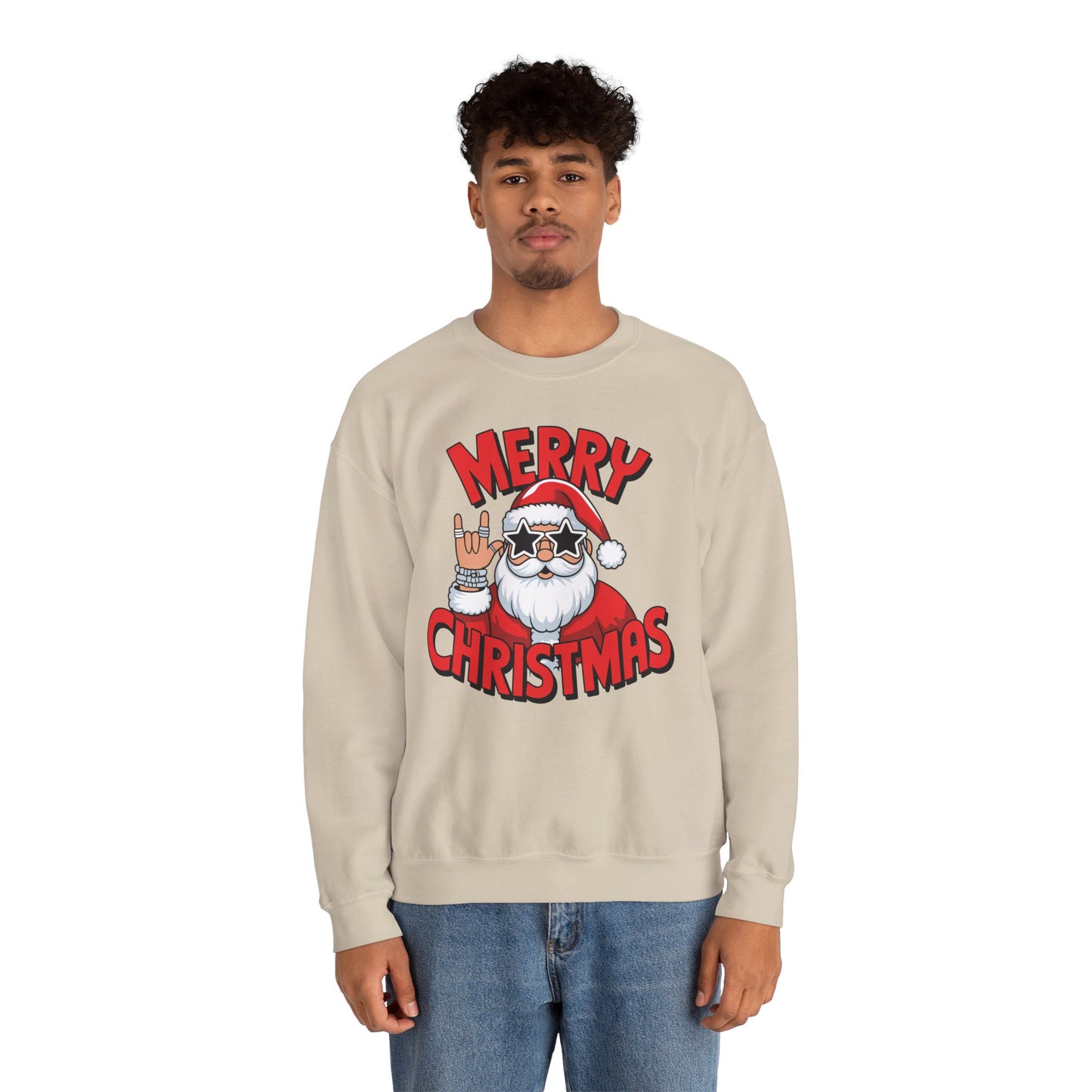 Merry Christmas Rockin' Santa Crewneck Sweatshirt