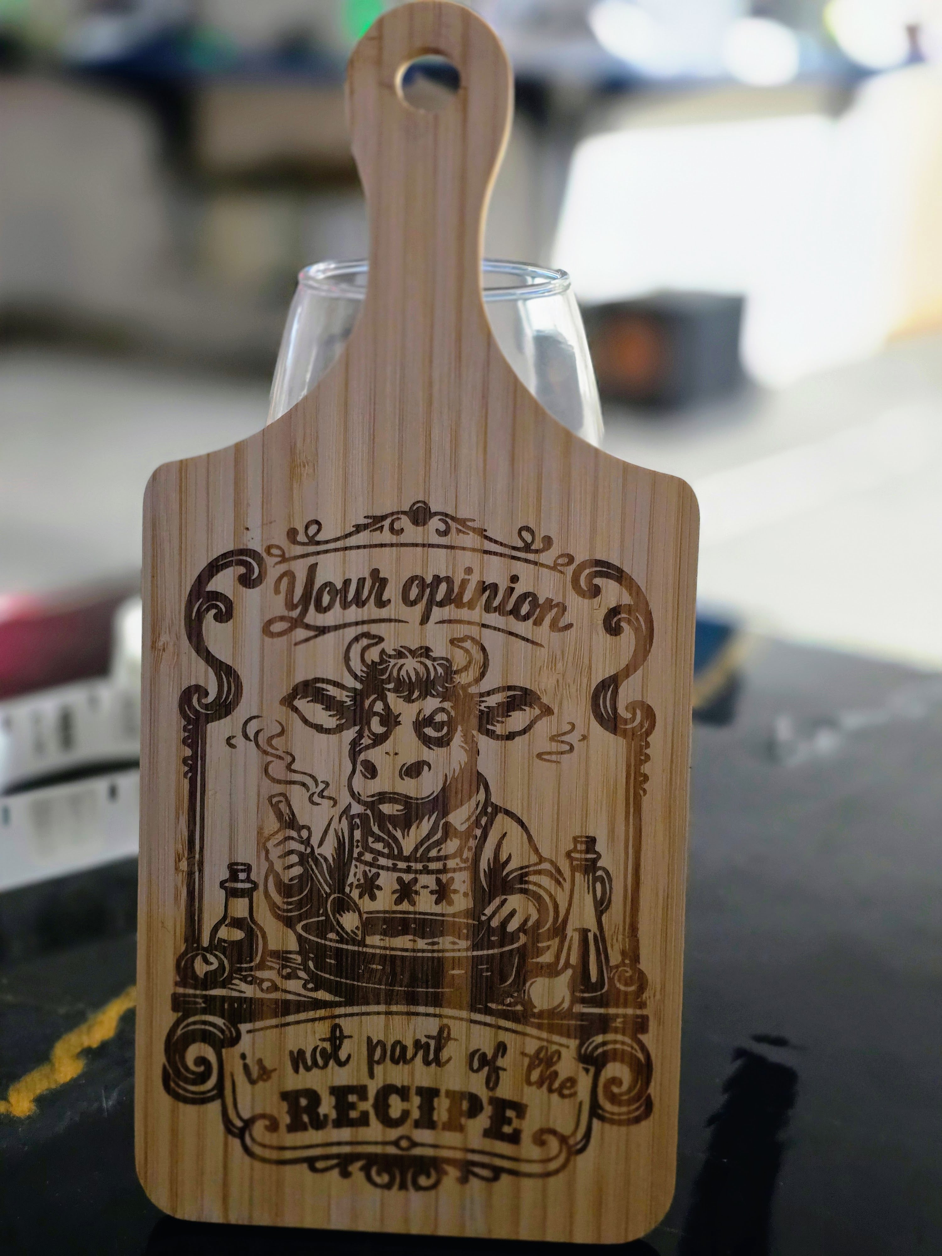 "Your opinion is not part of the recipe" Laser-Engraved Bamboo Cutting Board – 11" Decorative & Functional Kitchen Board