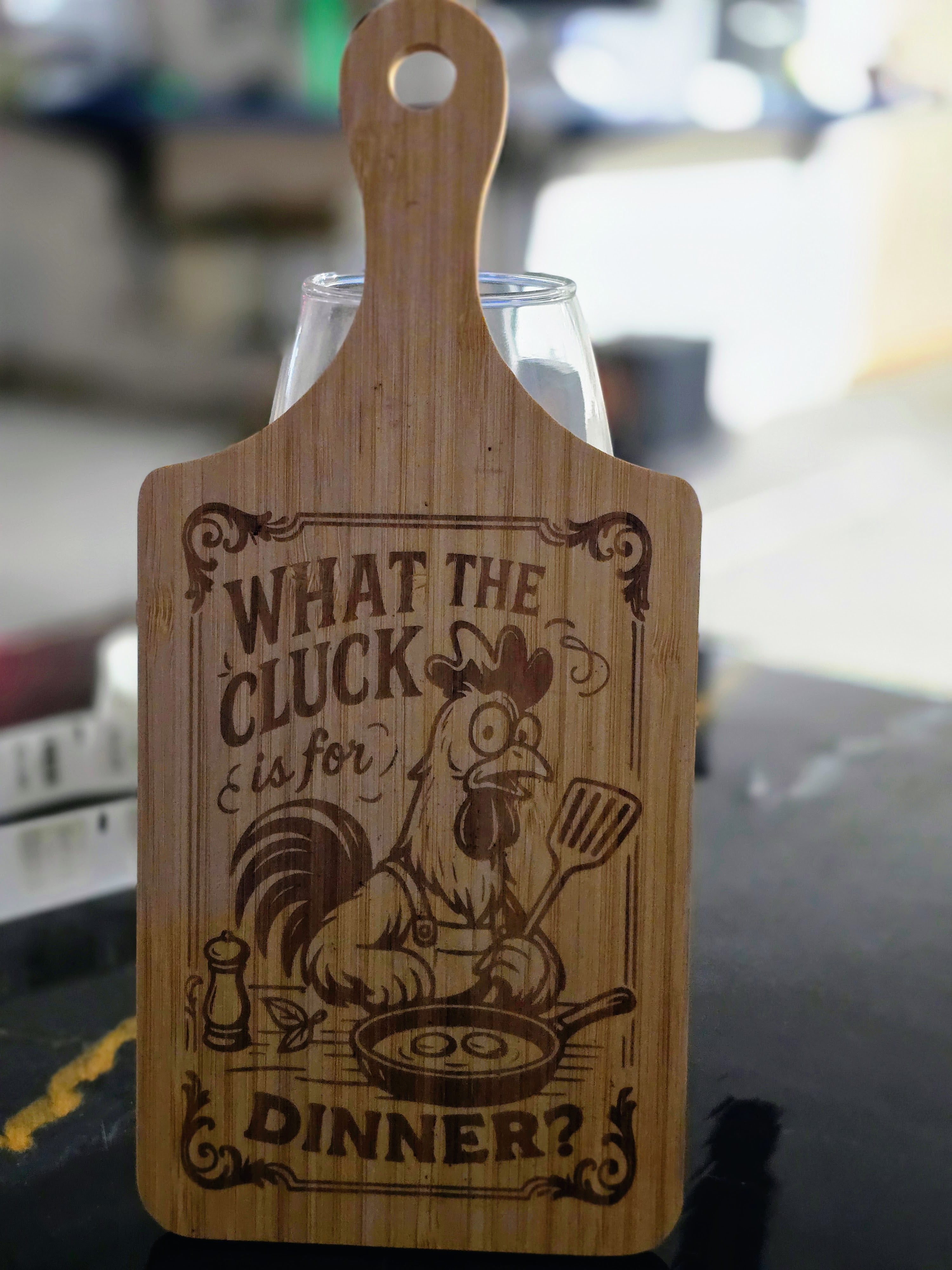 "What the cluck is for dinner?" Laser-Engraved Bamboo Cutting Board – 11" Decorative & Functional Kitchen Board