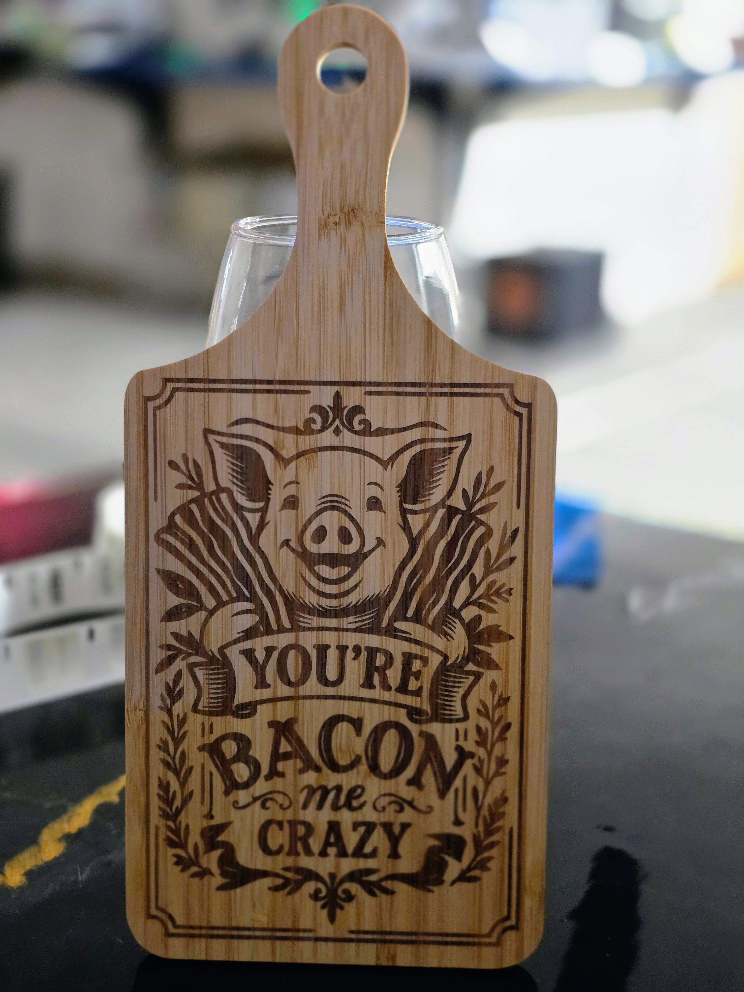 "You're bacon me crazy" Laser-Engraved Bamboo Cutting Board – 11" Decorative & Functional Kitchen Board