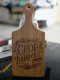 "Chop Happens" Laser-Engraved Bamboo Cutting Board – 11" Decorative & Functional Kitchen Board
