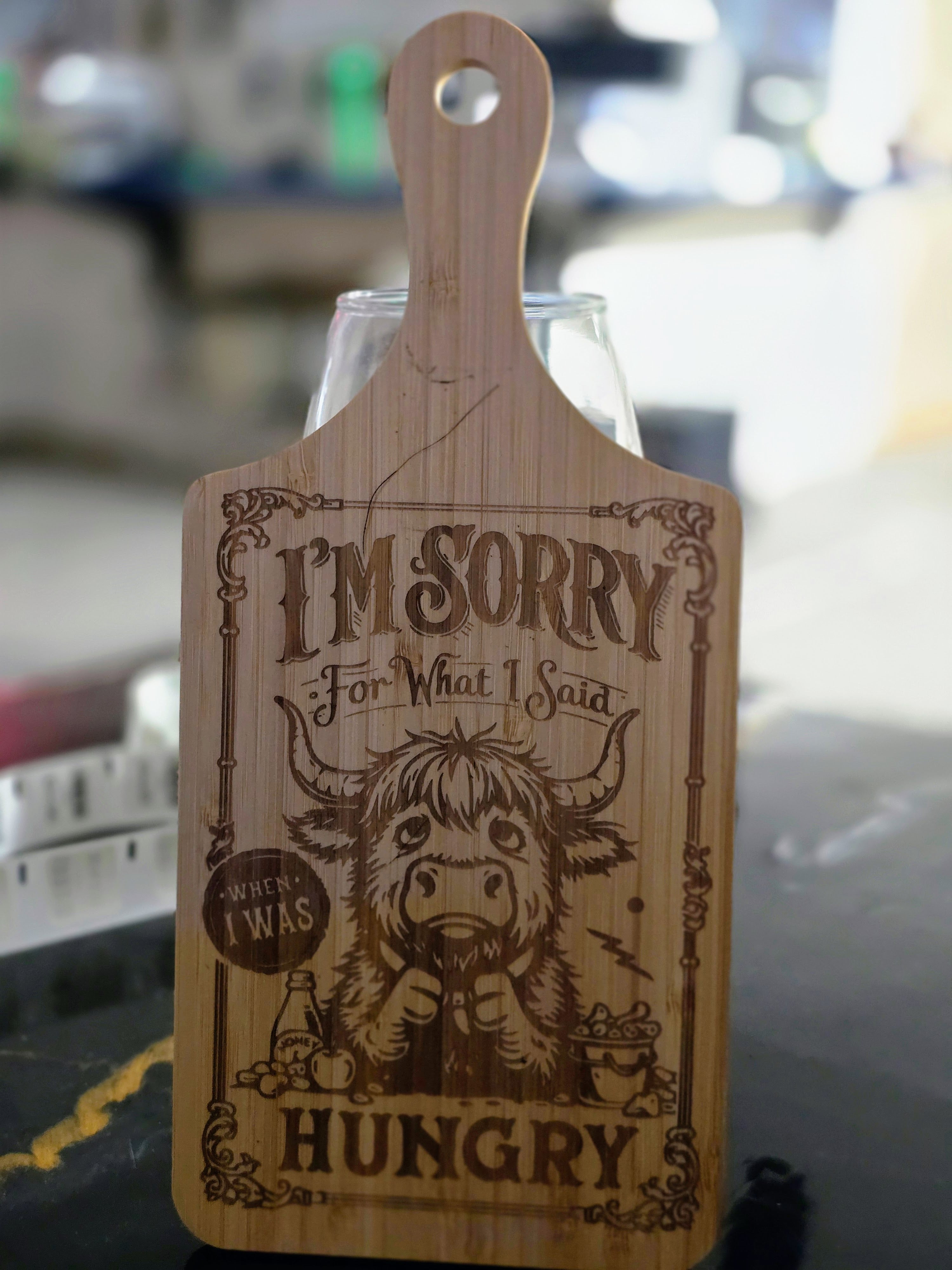 "I'm sorry for what I said when I was hungry" Laser-Engraved Bamboo Cutting Board – 11" Decorative & Functional Kitchen Board
