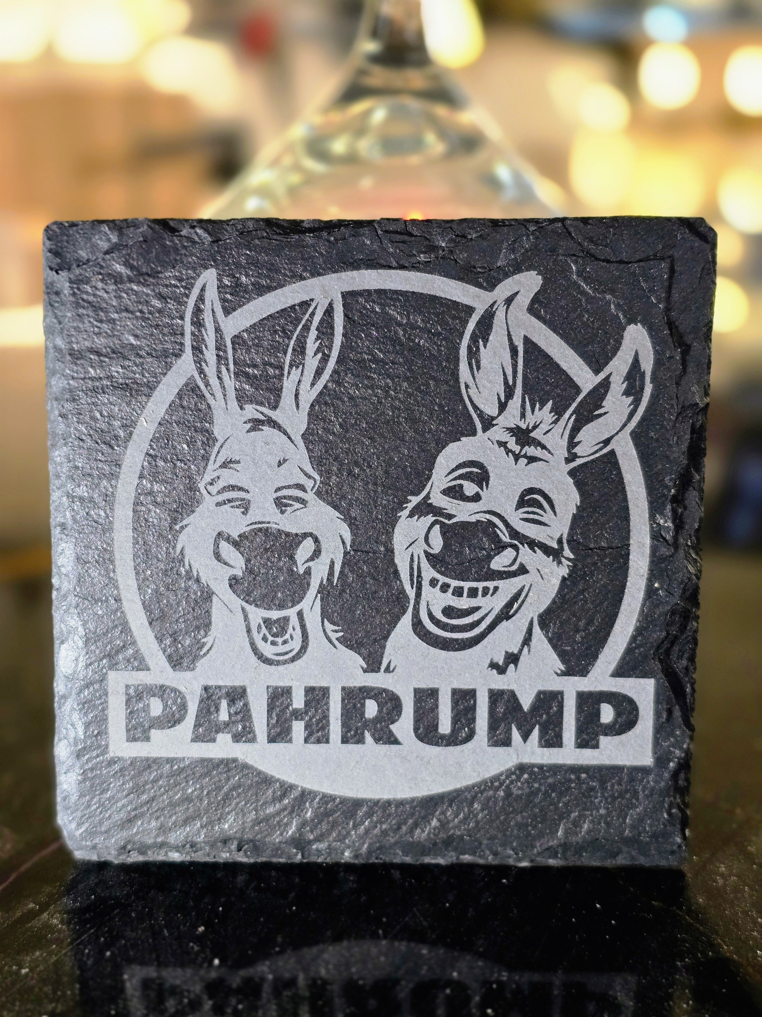 Pahrump Burro Square Slate Coasters – Laser Engraved Natural Stone Coasters – Modern Home & Bar Décor