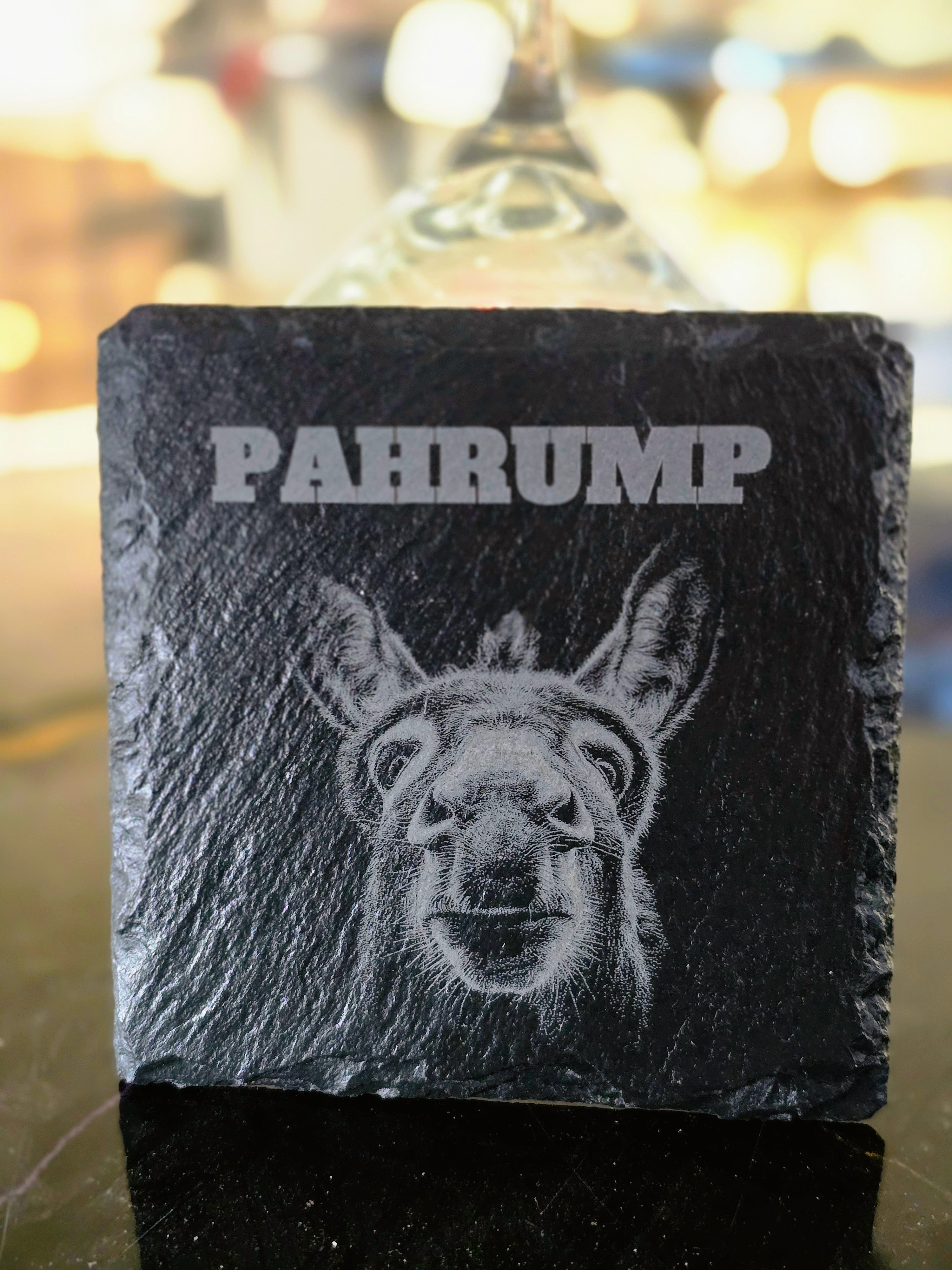 Pahrump Burro Square Slate Coasters – Laser Engraved Natural Stone Coasters – Modern Home & Bar Décor