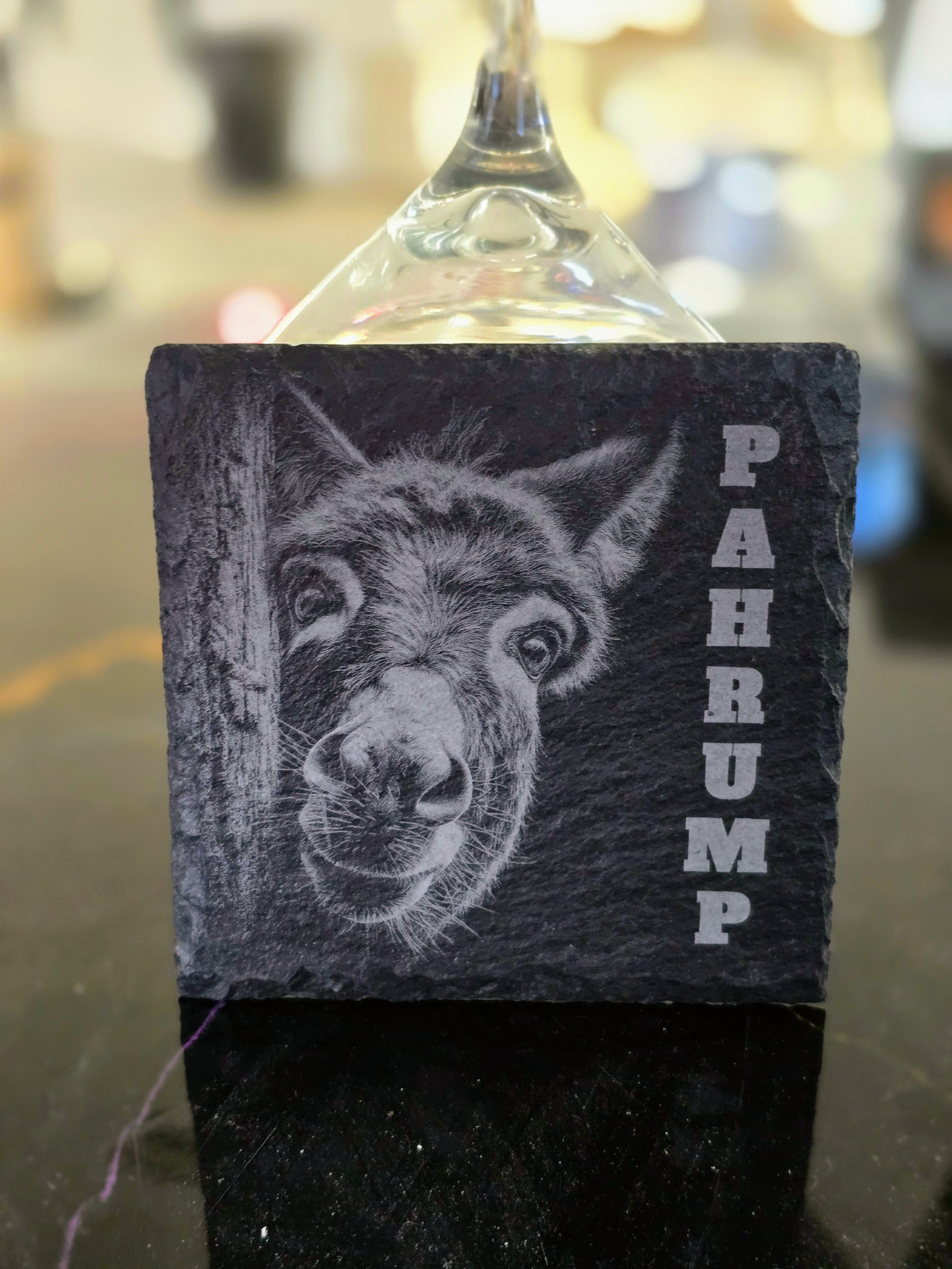 Pahrump Burro Square Slate Coasters – Laser Engraved Natural Stone Coasters – Modern Home & Bar Décor