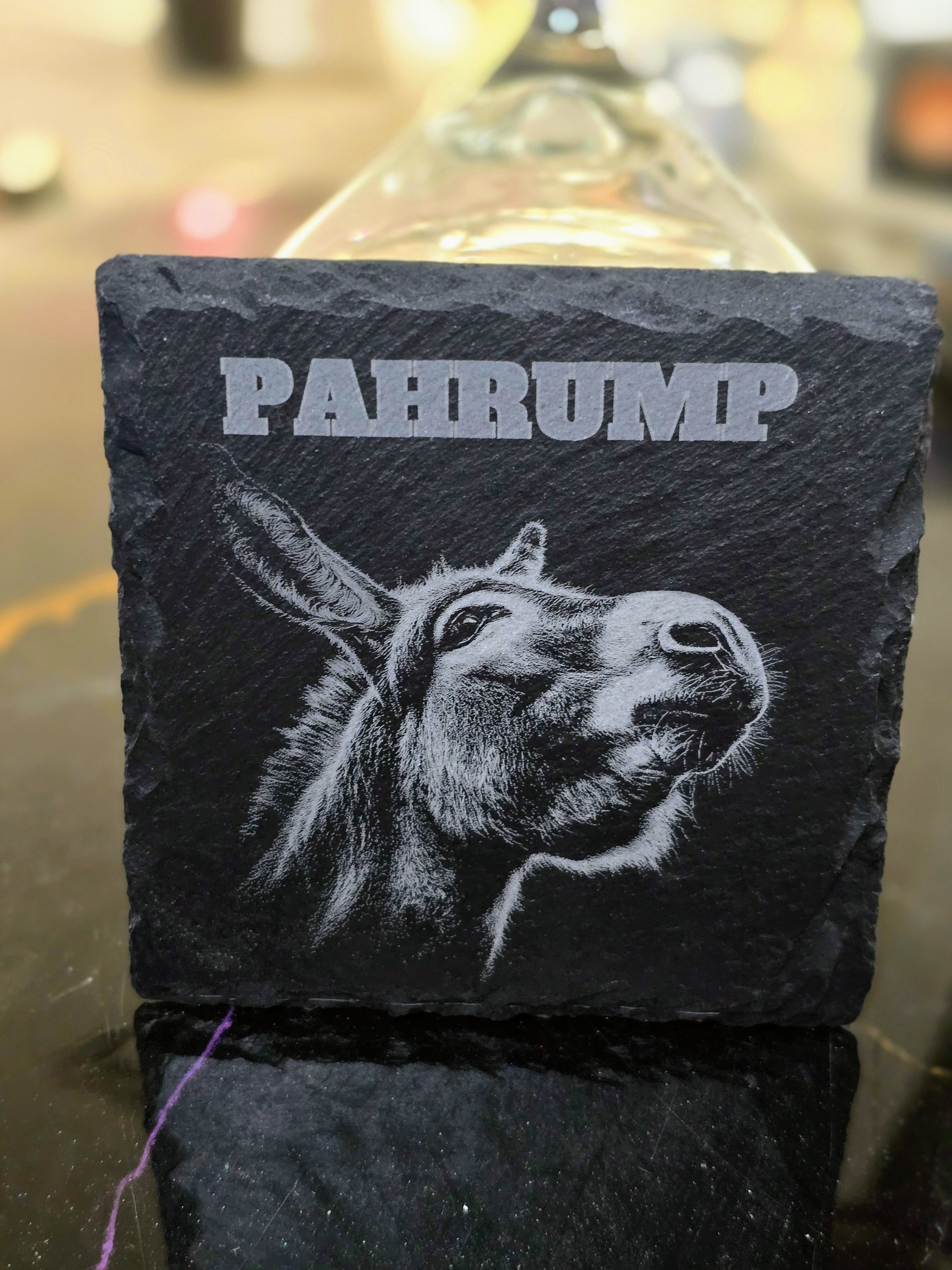 Pahrump Burro Square Slate Coasters – Laser Engraved Natural Stone Coasters – Modern Home & Bar Décor