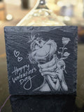 Valentine's Day Grinch Square Slate Coasters – Laser Engraved Natural Stone Coasters – Modern Home & Bar Décor