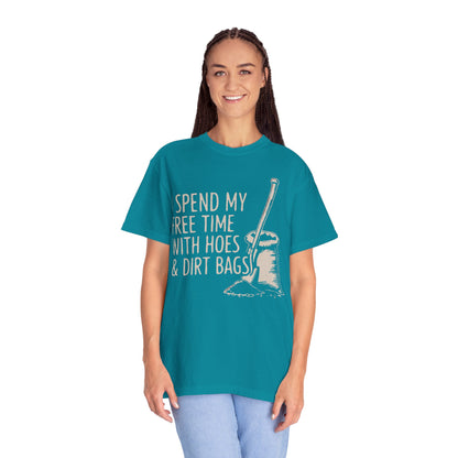 Funny Gardening T-Shirt, Unisex Tee for Garden Lovers, Gifts for Plant Moms, Farmhouse Apparel, Hoes & Dirt Bags Design
