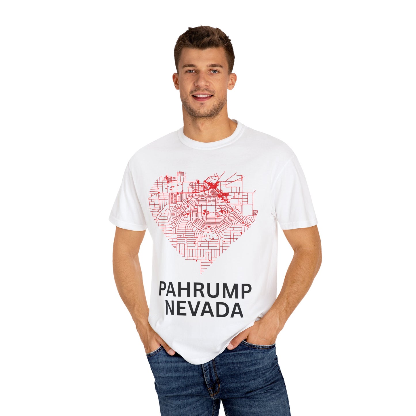 Heart Map Pahrump Unisex T-Shirt | Casual Gift for Nevada Lovers, Travel Souvenir, Unique City Design, Vintage Style Tee
