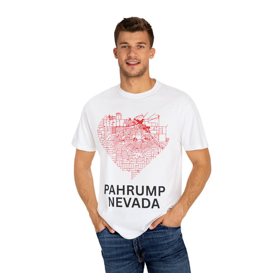Heart Map Pahrump Unisex T-Shirt | Casual Gift for Nevada Lovers, Travel Souvenir, Unique City Design, Vintage Style Tee