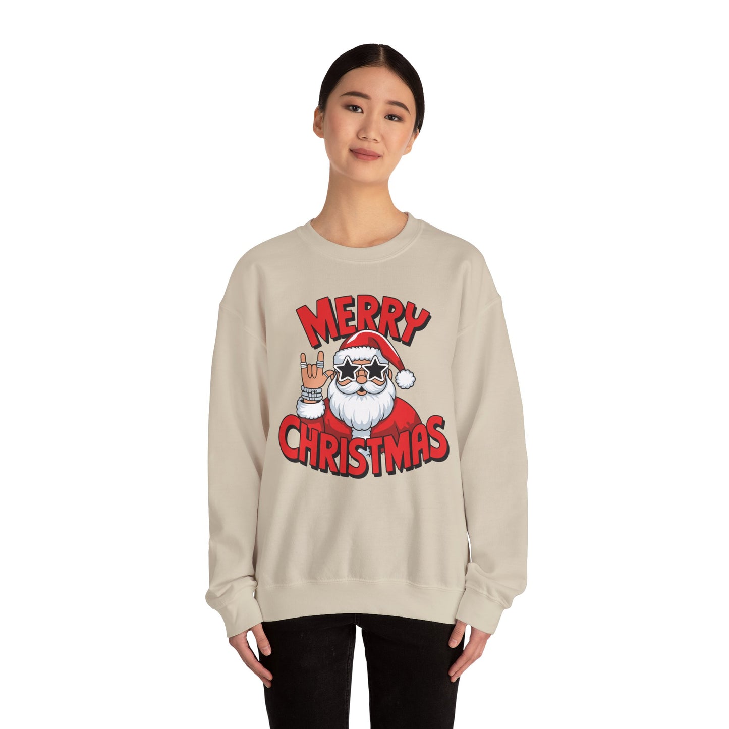 Merry Christmas Rockin' Santa Crewneck Sweatshirt