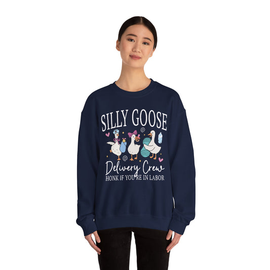 Silly Goose Delivery Crew Sweatshirt, Funny Crewneck, Labor Humor Gift, Unisex Pullover, Perfect for Baby Showers