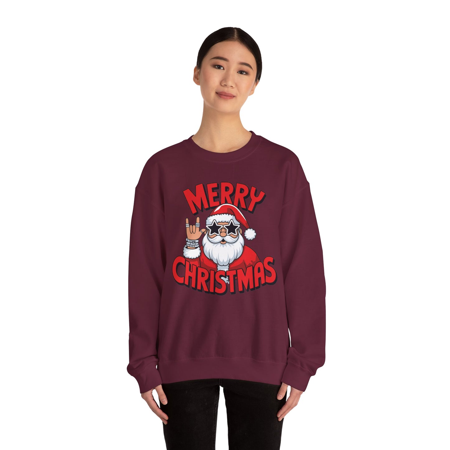 Merry Christmas Rockin' Santa Crewneck Sweatshirt