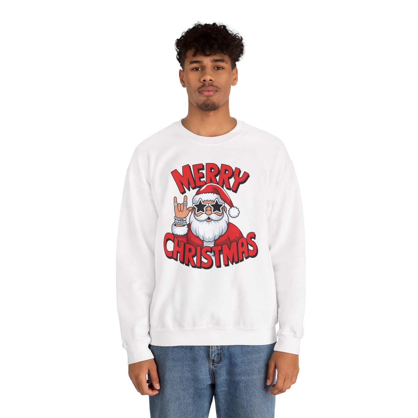 Merry Christmas Rockin' Santa Crewneck Sweatshirt