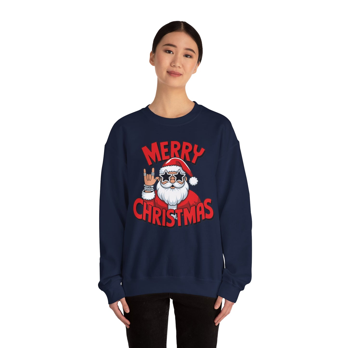 Merry Christmas Rockin' Santa Crewneck Sweatshirt