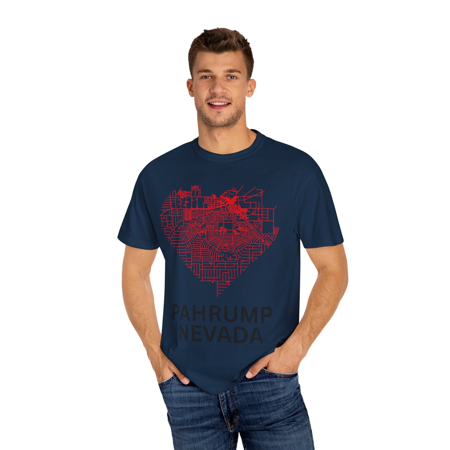 Heart Map Pahrump Unisex T-Shirt | Casual Gift for Nevada Lovers, Travel Souvenir, Unique City Design, Vintage Style Tee