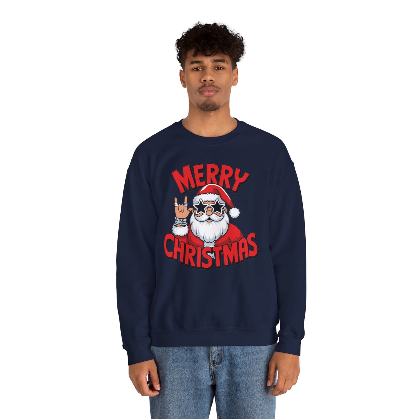 Merry Christmas Rockin' Santa Crewneck Sweatshirt