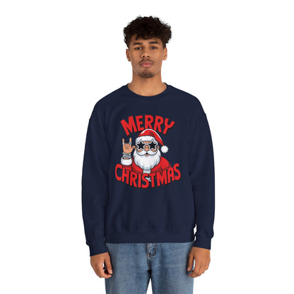 Merry Christmas Rockin' Santa Crewneck Sweatshirt